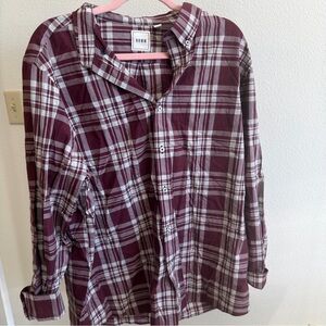ROWM Burgundy Plaid Button Down Flannel Shirt 100% Cotton Women’s XL